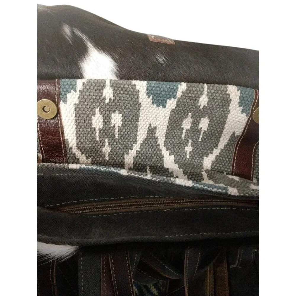 Handcrafted Myra Canvas & Leather Backpack With Ikat Print Cowhide Accent & Adju